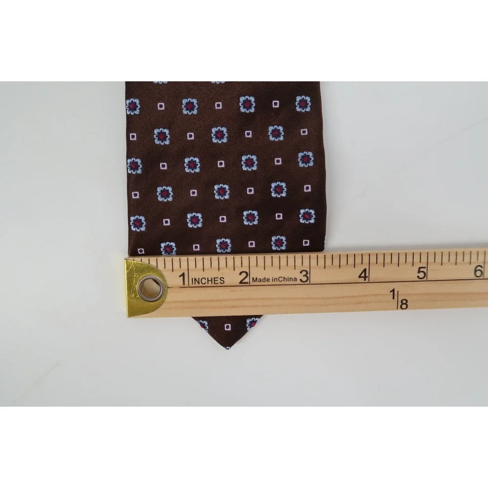 Isaia Napoli Silk Tie Mens OS Brown Blue Floral Geometric 7-Fold Handmade Italy - Picture 10 of 10